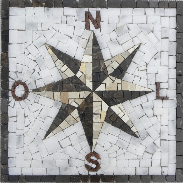 Piso Mosaico Rosa Dos Ventos Com Letras - 70 Cm