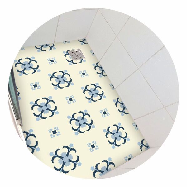 Piso Vinil Antiderrapante Para Box Ladrilho Floral Creme - 1,