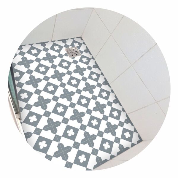 Piso Vinil Antiderrapante Para Box Ladrilho Trevo Cinza - 1,2