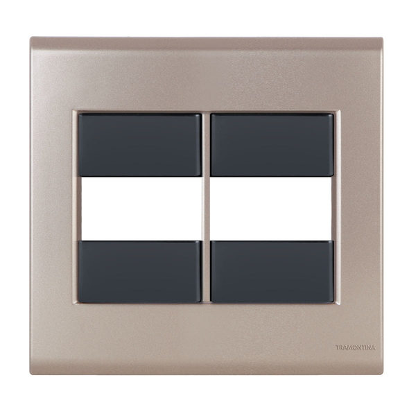 Placa 2 Módulos 4x4 - Tramontina Liz Ouro Velho / Preto - Tlo