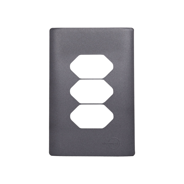 Placa com Suporte 4X2 para 3 Tomada Preto Graffite Novara