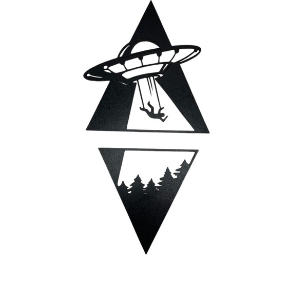 Placa  Mdf  Em Duas Partes Vasada Silhueta: Queda Disco Voado