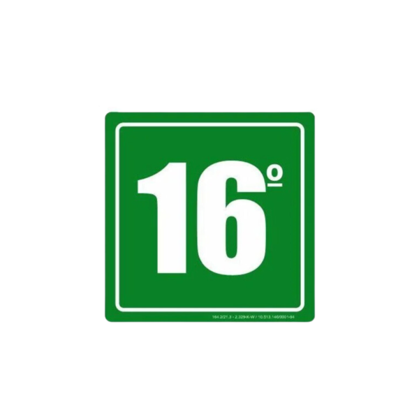 Placa Adesiva Sinalização Andar 16 Fotoluminescente 14Cm