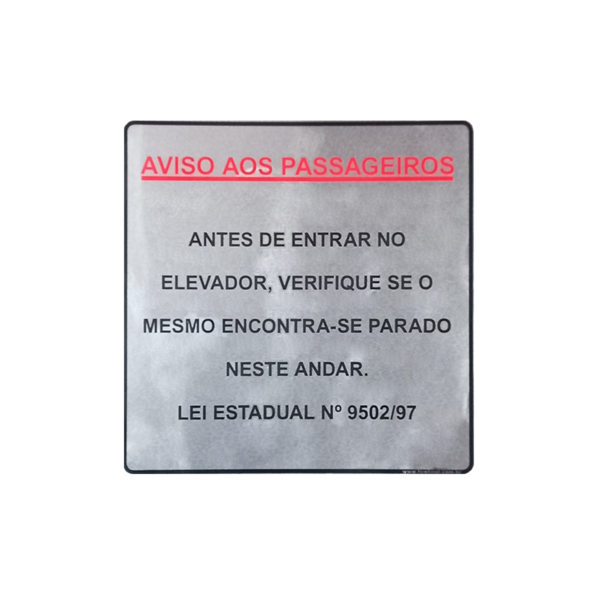 Placa Adesiva Sinalização Aviso Passageiros Elevador Aluminio