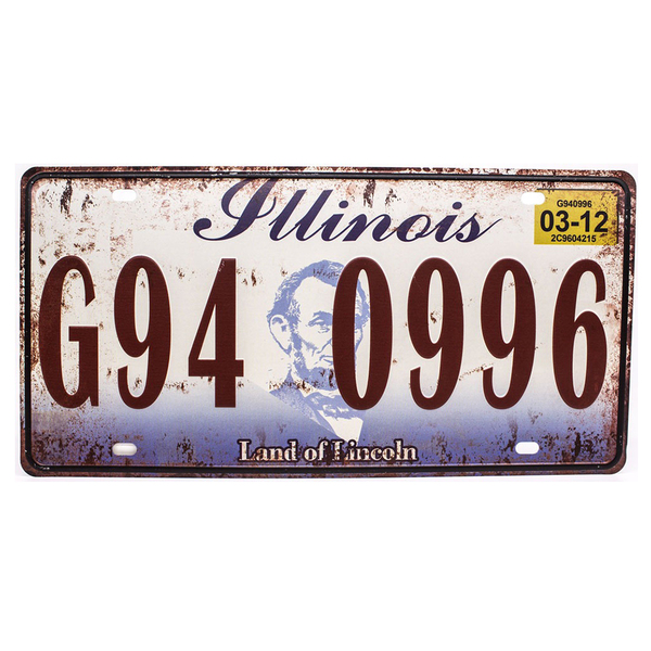 Placa De Carro Antiga Decorativa Metálica Vintage Illinois