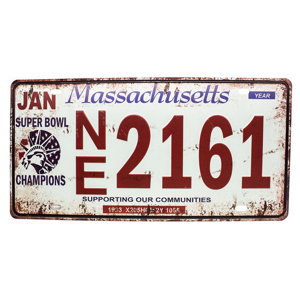 Placa De Carro Antiga Decorativa Metálica Vintage Massachuset