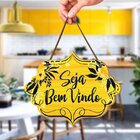 Placa De Porta Decorativa Frases Bem Vindo Flores Amarelo