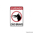 Placa De Sinalização Aviso Cuidado Cão Bravo Tamanho 20x30cm