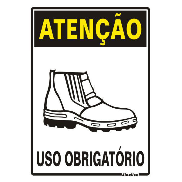 Placa de sinalização em Poliestireno Sem braille 30x20 Uso obrigatório de botas