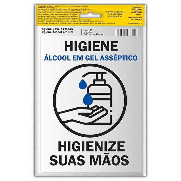 Placa De Sinalização Hig E Lave As Mãos 14cmx19cm Blcom 02