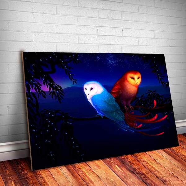 Placa Decorativa Animais 02 Corujas Mdf 20x30cm