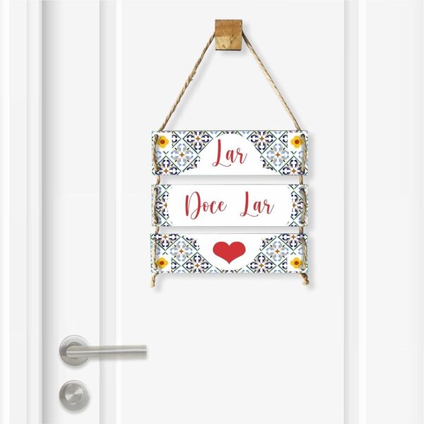 Placa Decorativa Azulejo Português Lar Doce Lar Com Corda Sis