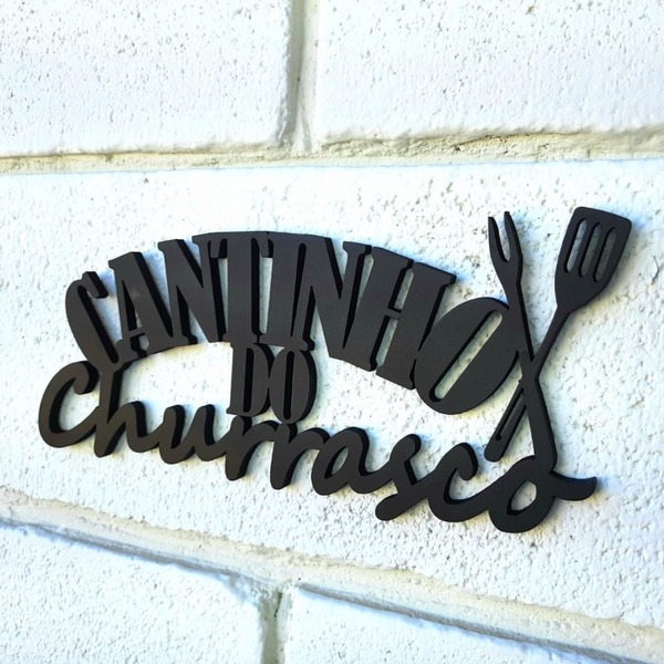 Placa Decorativa Cantinho Churrasco Madeira Garfo Decoração