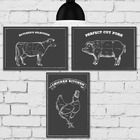 Placa Decorativa Churrasco Giz Boi Porco Frango 3un 30x40cm