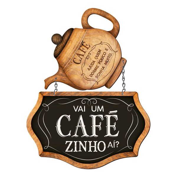 Placa Decorativa De Café "vai Um Cafézinho Aí?" Em Mdf 24x31