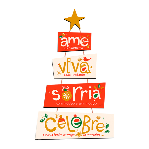 Placa Decorativa De Natal Pinheirinho Ame Viva Sorria Celebre