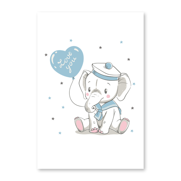 Placa Decorativa Elefante e Balão Azul 30x40cm