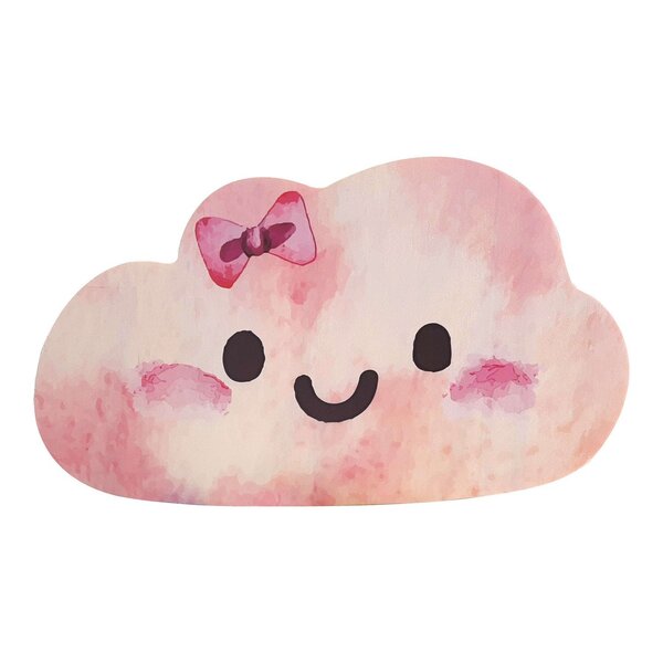Placa Decorativa Em Madeira De Pinus Nuvem Rosa 15x25 Cm Colo
