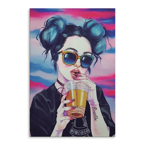 Placa Decorativa Em Mdf Garota Tomando Suco 20x30