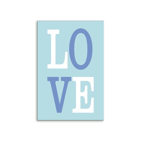 Placa Decorativa Em Mdf Love Branco E Azul 20x30