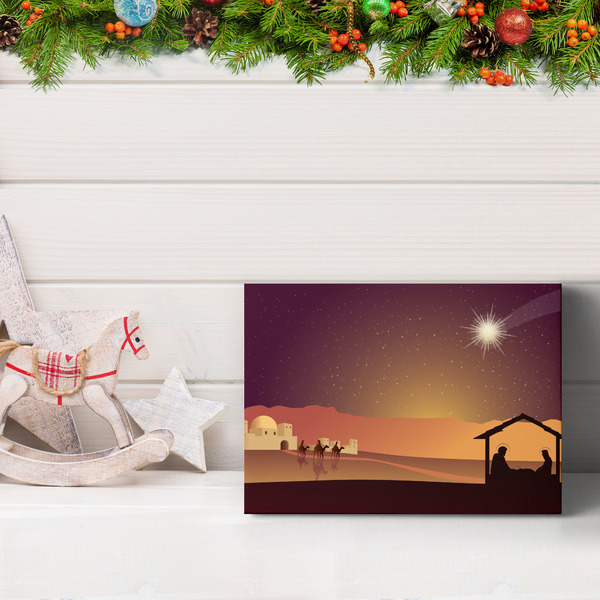 Placa Decorativa em MDF Presépio no Deserto 20x30cm