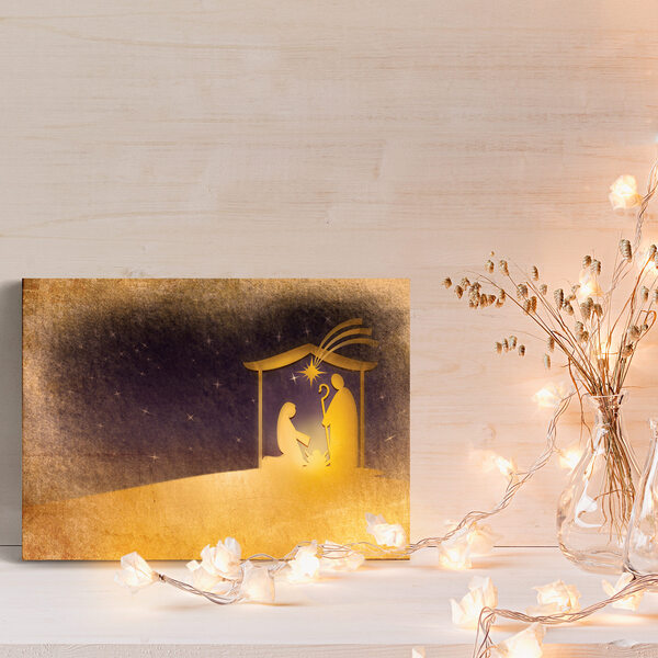 Placa Decorativa em MDF Presépio Sagrada Família 30x40cm