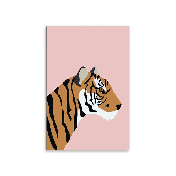 Placa Decorativa Em Mdf Tigre Fundo Rosa 20x30