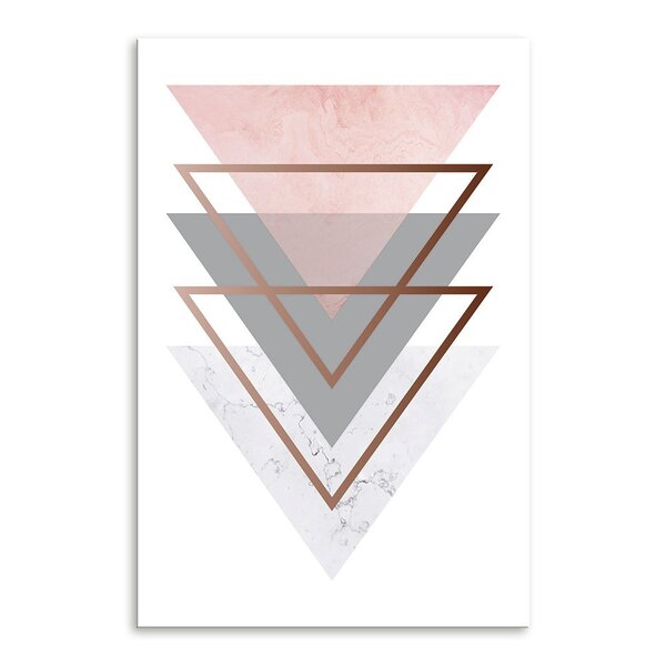 Placa Decorativa Em Mdf Triângulos Rose Gold 20x30