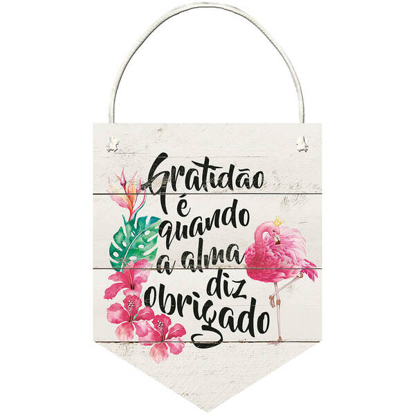 Placa Decorativa Flâmula Obrigado (24x19cm)