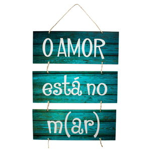 Placa Decorativa Frase Amor Esta No Mar Com Corda 70x40 Cm Leroy Merlin