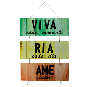 Placa Decorativa Frase Viva Ria Ame Com Corda 70x40 Cm Leroy Merlin