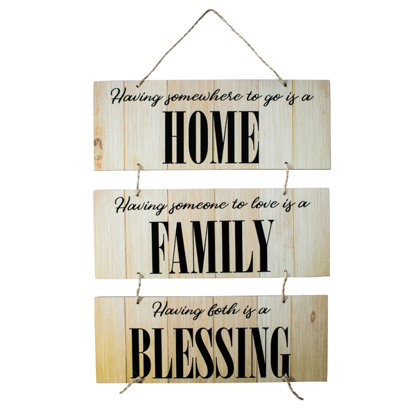 Placa Decorativa Frases Home Family Com Corda 70x40 Cm
