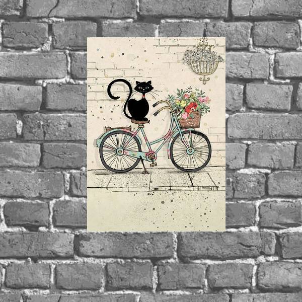 Placa Decorativa Gato Com Bicicleta 18x27cm