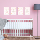 Placa Decorativa Girafa e Hipopótamo Rosa Kit 4un 20x30cm