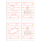 Placa Decorativa Girafa e Hipopótamo Rosa Kit 4un 20x30cm