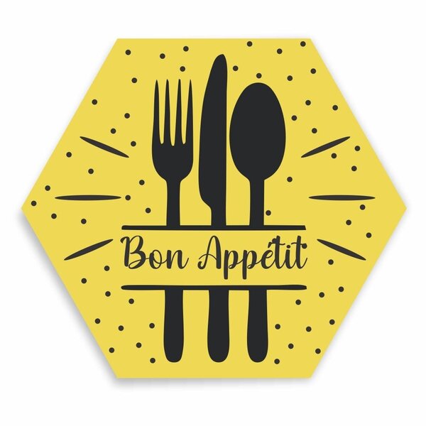 Placa Decorativa Hexagonal Bon Appetit - 25x22 Cm