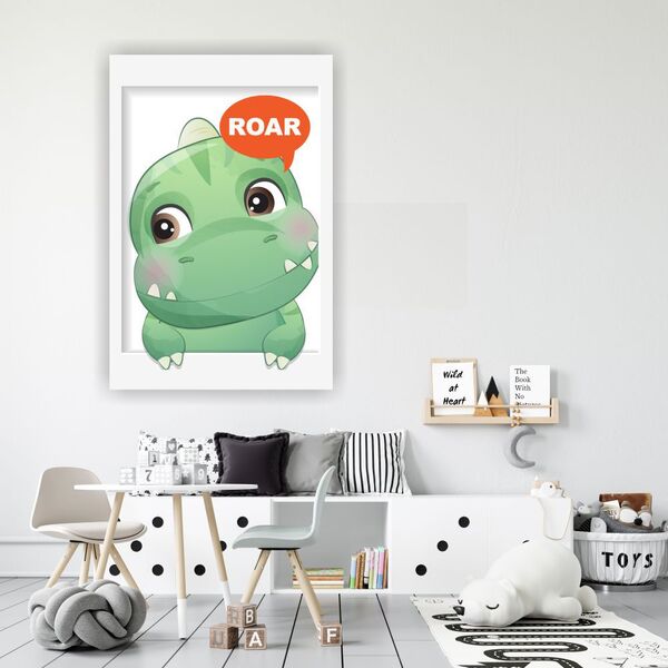 Placa Decorativa Infantil Dinossauro Baby Verde Roar - 40x50cm