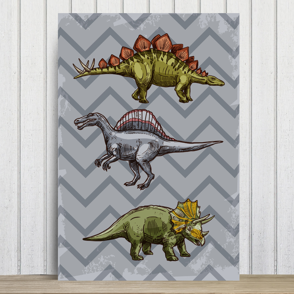 Placa Decorativa Infantil Dinossauro Jurassic Cinza 20x30cm