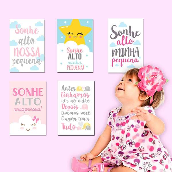 Placa Decorativa Infantil Sonhe Alto Minha Menina 20x30cm