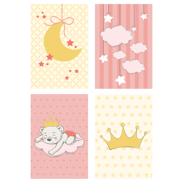 Placa Decorativa Infantil Ursinha Princesa Kit 4un 30x40cm