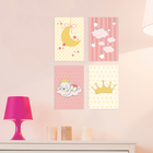 Placa Decorativa Infantil Ursinha Princesa Kit 4un 30x40cm