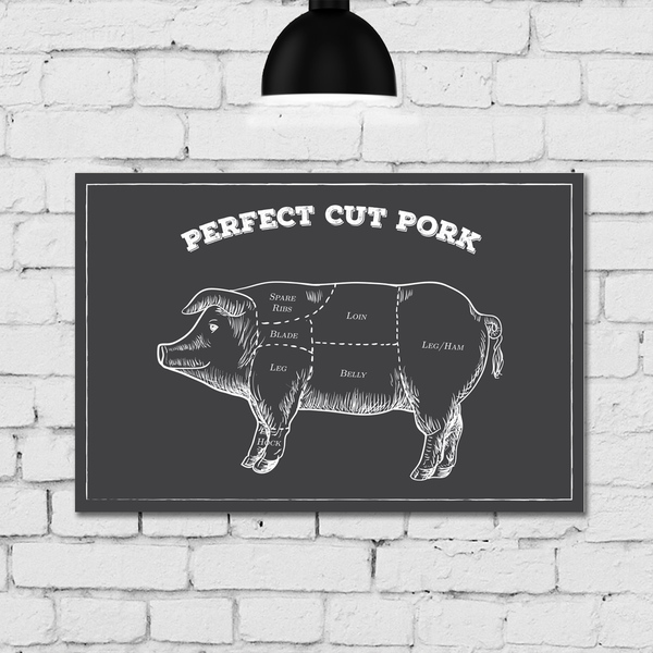 Placa Decorativa MDF Churrasco Cortes de Porco 30x40