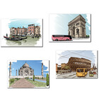 Placa Decorativa MDF Cidades em Gravuras Kit 4un 30x40cm