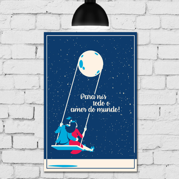 Placa Decorativa MDF Frase Lua Amor 30x40