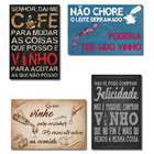 Placa Decorativa MDF Frases Vinho Kit 4un 20x30cm