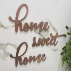 Placa Decorativa Mdf Home Sweet Home Rose Gold Com Fita Adesi