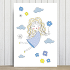 Placa Decorativa MDF Infantil Menina e Flores Azuis 30x40cm