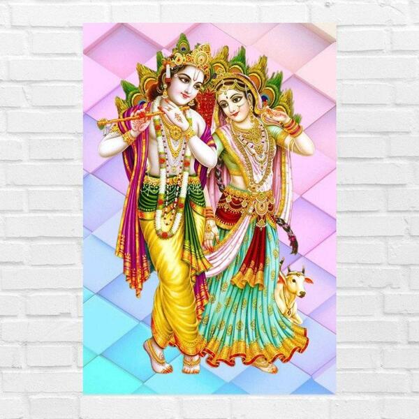 Placa Decorativa Mdf Krishna E Radha Tamanho 20x27cm