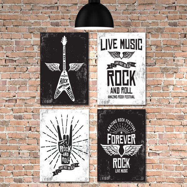 Placa Decorativa MDF Musica Rock Kit 4un MDF 20x30cm