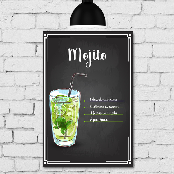 Placa Decorativa MDF Receitas de Drink Mojito